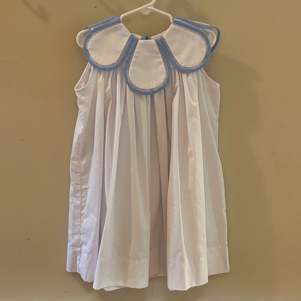 White and Blue Proper Peony Tulip Collar Dress